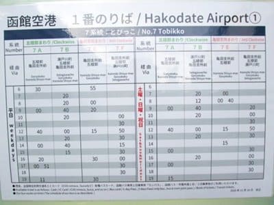 函館バス7系統空港循環バスとびっこ時刻表